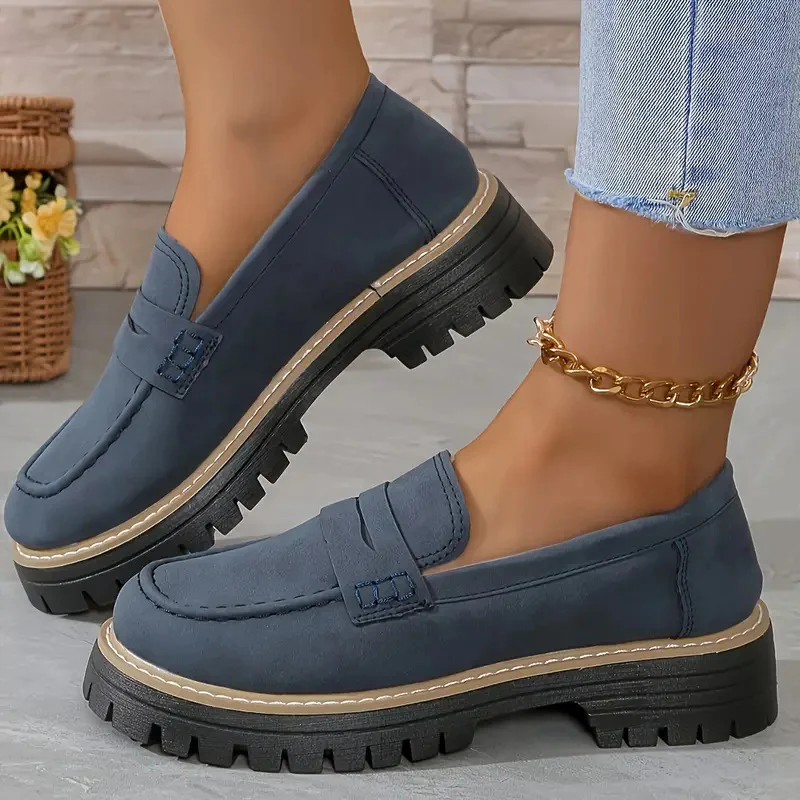 Women's Plus Size Casual Retro Suede Loafers with Chunky Heel Platform