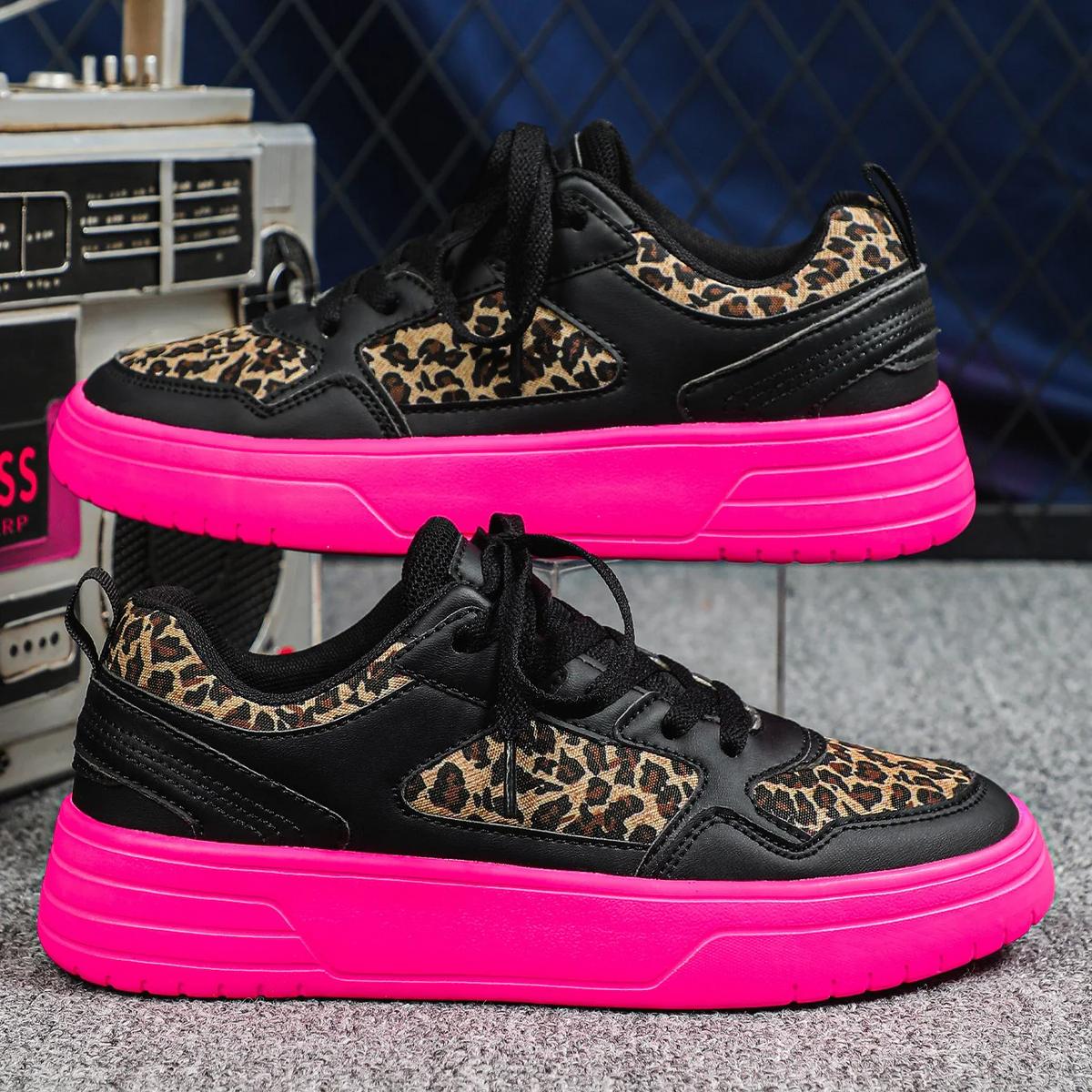 WildStride Leopard Print Platform Casual Skate Sneakers